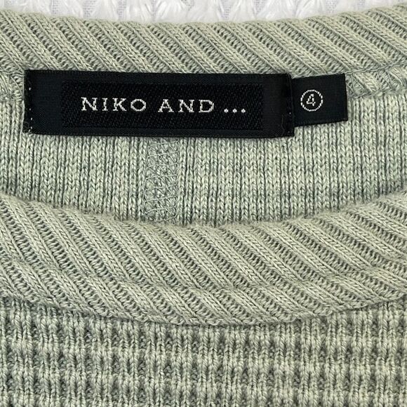 Niko And... Blue Cotton Rib Knit Long Sleeve Drop Shoulder Sweater Size Large - Picture 3 of 8